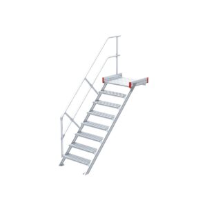 Das richtige Gewächshaus - problemlos und komfortabel 12 Euroline Podesttreppe 45 Grad, 1000 mm Stufenbreite, 1 Treppen-/Podestgeländer, Stufenausführung Alu – gerieft 8 Stufen