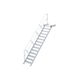 Das richtige Gewächshaus - problemlos und komfortabel 3 Euroline Podesttreppe 45 Grad, 600 mm Stufenbreite 1 Treppen-/Podestgeländer, Stufenausführung Alu – gerieft 14 Stufen