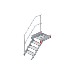 Euroline Podesttreppe 45 Grad, 600 mm Stufenbreite 1 Treppen-/Podestgeländer, Stufenausführung Stahl - Gitterrost 4 Stufen