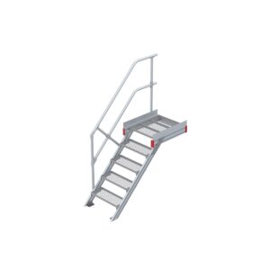 Euroline Podesttreppe 45 Grad, 600 mm Stufenbreite 1 Treppen-/Podestgeländer, Stufenausführung Stahl - Gitterrost 5 Stufen