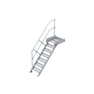Euroline Podesttreppe 45 Grad, 600 mm Stufenbreite 1 Treppen-/Podestgeländer, Stufenausführung Stahl - Gitterrost 7 Stufen