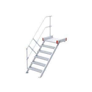 Das richtige Gewächshaus - problemlos und komfortabel 1 Euroline Podesttreppe 45 Grad, 800 mm Stufenbreite, 1 Treppen-/Podestgeländer, Stufenausführung Alu – gerieft 6 Stufen