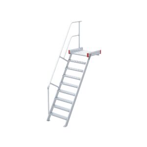 Das richtige Gewächshaus - problemlos und komfortabel 5 Euroline Podesttreppe 60 Grad, 800 mm Stufenbreite, 1 Treppen-/Podestgeländer, Stufenausführung Alu – gerieft 9 Stufen