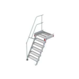 Euroline Podesttreppe 60 Grad, 800 mm Stufenbreite 1 Treppen-/Podestgeländer, Stufenausführung Stahl - Gitterrost  6 Stufen