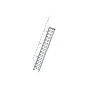 Euroline Treppe 60 Grad, 600 mm Stufenbreite, 1 Handlauf, Stufenausführung Stahl - Gitterrost 14 Stufen