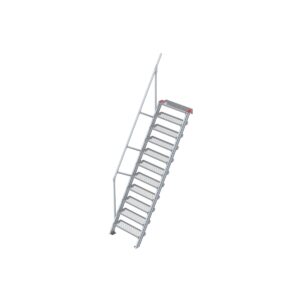 Euroline Treppe 60 Grad, 800 mm Stufenbreite, 1 Handlauf, Stufenausführung Stahl - Gitterrost 11 Stufen