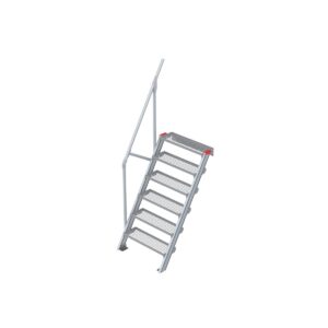 Euroline Treppe 60 Grad, 800 mm Stufenbreite, 1 Handlauf, Stufenausführung Stahl - Gitterrost 6 Stufen