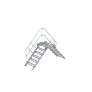 Euroline Überstieg 45 Grad, 800 mm Stufenbreite, 1 Treppen-/Podestgeländer, Stufenausführung Stahl – Gitterrost 6 Stufen