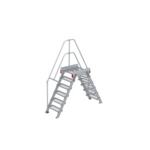 Euroline Überstieg 60 Grad, 600 mm Stufenbreite, 1 Treppen-/Podestgeländer, Stufenausführung Stahl – Gitterrost 6 Stufen