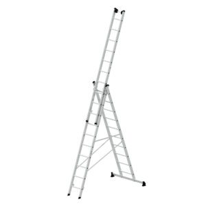 Günzburger Steigtechnik Mehrzweckleiter 3-teilig mit nivello®-Traverse und Wandlaufrollen 3x10 Sprossen