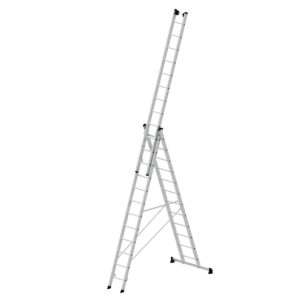 Günzburger Steigtechnik Mehrzweckleiter 3-teilig mit nivello®-Traverse und Wandlaufrollen 3x12 Sprossen