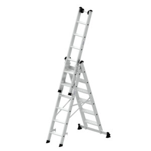 Günzburger Steigtechnik Stufen-Mehrzweckleiter 3-teilig mit nivello®-Traverse 3x6 Stufen