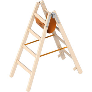Layher Holzstehleiter 4 Sprossen aus stabilem Holz mit 2x4 Sprossen; beidseitig begehbar; klappbar; Länge 1.25 m
