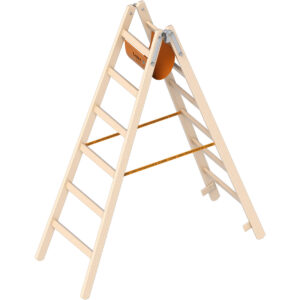 Layher Holzstehleiter 6 Sprossen aus stabilem Holz mit 2x6 Sprossen; beidseitig begehbar; klappbar; Länge 1.85 m