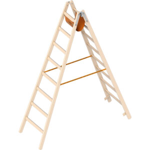 Layher Holzstehleiter 8 Sprossen aus stabilem Holz mit 2x8 Sprossen; beidseitig begehbar; klappbar; Länge 2.35 m