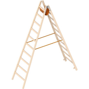 Layher Holzstehleiter 10 Sprossen aus stabilem Holz mit 2x10 Sprossen; beidseitig begehbar; klappbar; Länge 2.95 m
