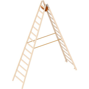 Layher Holzstehleiter 14 Sprossen aus stabilem Holz mit 2x14 Sprossen; beidseitig begehbar; klappbar; Länge 4.10 m