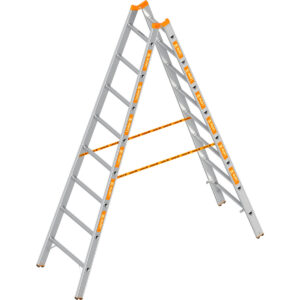 Layher Sprossenstehleiter TOPIC 8 Sprossen, Aluminiumleiter 2x8 Sprossen, beidseitig begehbar, klappbar, Länge 2.40 m