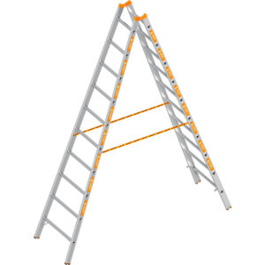 Layher Sprossenstehleiter TOPIC 10 Sprossen, Aluminiumleiter 2x10 Sprossen, beidseitig begehbar, klappbar, Länge 2.95 m