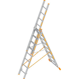 Layher Allzweckleiter TOPIC 8 Sprossen, Aluminiumleiter 3-teilig 3x8 Sprossen, ausziehbar, beidseitig begehbar, klappbar, Länge 5.25 m