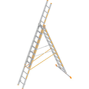 Layher Allzweckleiter TOPIC 12 Sprossen, Aluminiumleiter 3-teilig 3x12 Sprossen, ausziehbar, beidseitig begehbar, klappbar, Länge 8.35 m