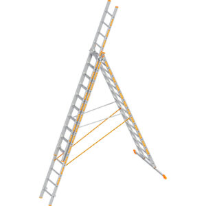 Layher Allzweckleiter TOPIC 14 Sprossen, Aluminiumleiter 3-teilig 3x14 Sprossen, ausziehbar, beidseitig begehbar, klappbar, Länge 10.05 m