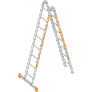 Layher Klappleiter TOPIC 8 Sprossen; Aluminiumleiter 2x8 Sprossen, klappbar, beidseitig begehbar, Länge 4.71 m
