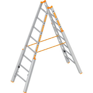 Layher Treppenstehleiter TOPIC 6 Sprossen, Aluminiumleiter klappbar mit verstellbaren Holmen, Länge 1.85 m