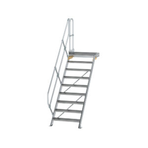Günzburger Steigtechnik Treppe mit Plattform 45° Stufenbreite 800 mm 9 Stufen Aluminium geriffelt