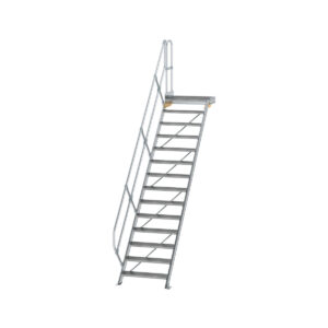 Günzburger Steigtechnik Treppe mit Plattform 45° Stufenbreite 800 mm 14 Stufen Aluminium geriffelt