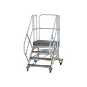 Günzburger Steigtechnik Plattformtreppe 45° fahrbar Stufenbreite 800 mm 4 Stufen Aluminium geriffelt