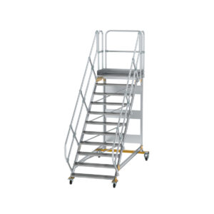 Günzburger Steigtechnik Plattformtreppe 45° fahrbar Stufenbreite 1000mm 11 Stufen Aluminium geriffelt
