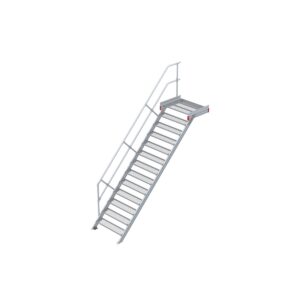 Euroline Podesttreppe 45 Grad, 1000 mm Stufenbreite 1 Treppen-/Podestgeländer, Stufenausführung Stahl - Gitterrost 13 Stufen