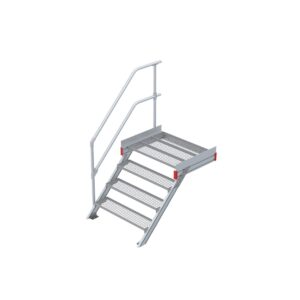 Euroline Podesttreppe 45 Grad, 1000 mm Stufenbreite 1 Treppen-/Podestgeländer, Stufenausführung Stahl - Gitterrost 4 Stufen
