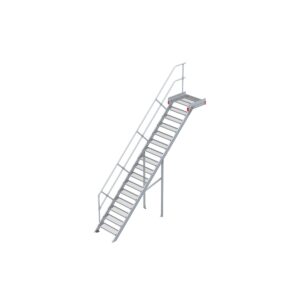 Euroline Podesttreppe 45 Grad, 800 mm Stufenbreite 1 Treppen-/Podestgeländer, Stufenausführung Stahl - Gitterrost 16 Stufen