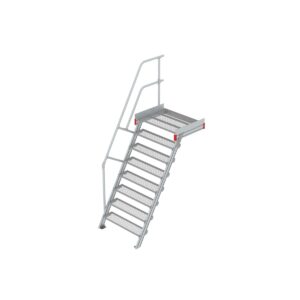 Euroline Podesttreppe 60 Grad, 1000 mm Stufenbreite 1 Treppen-/Podestgeländer, Stufenausführung Stahl - Gitterrost  8 Stufen