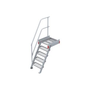 Euroline Podesttreppe 60 Grad, 600 mm Stufenbreite 1 Treppen-/Podestgeländer, Stufenausführung Stahl - Gitterrost 5 Stufen