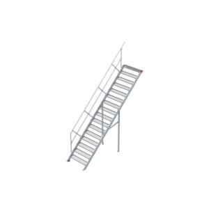 Euroline Treppe 45 Grad, 1000 mm Stufenbreite, 1 Handlauf, Stufenausführung Stahl - Gitterrost  16 Stufen