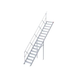 Euroline Treppe 45 Grad, 600mm Stufenbreite, 1 Handlauf, Stufenausführung Alu – gerieft 17 Stufen