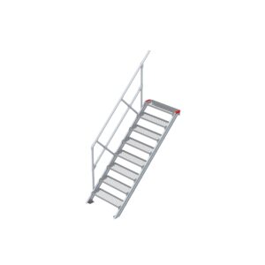 Euroline Treppe 45 Grad, 800 mm Stufenbreite, 1 Handlauf, Stufenausführung Stahl - Gitterrost 8 Stufen