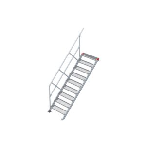 Euroline Treppe 45 Grad, 800 mm Stufenbreite, 1 Handlauf, Stufenausführung Stahl - Gitterrost 9 Stufen