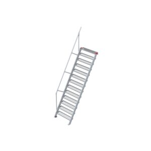 Euroline Treppe 60 Grad, 1000 mm Stufenbreite, 1 Handlauf, Stufenausführung Stahl - Gitterrost 13 Stufen