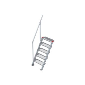 Euroline Treppe 60 Grad, 600 mm Stufenbreite, 1 Handlauf, Stufenausführung Stahl - Gitterrost 5 Stufen