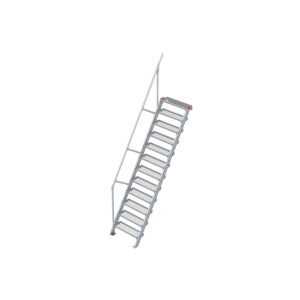 Euroline Treppe 60 Grad, 800 mm Stufenbreite, 1 Handlauf, Stufenausführung Stahl - Gitterrost 12 Stufen