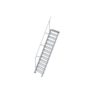 Euroline Treppe 60 Grad, 800 mm Stufenbreite, 1 Handlauf, Stufenausführung Stahl - Gitterrost 13 Stufen