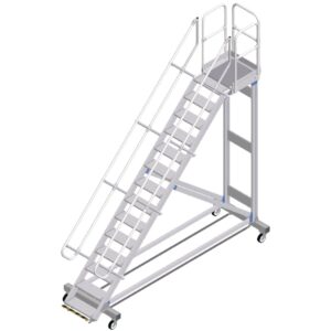 ZARGES Plattformtreppe Ergo Stop 45° 14 Stufen, 600 mm breit, Höhe 3,22 m