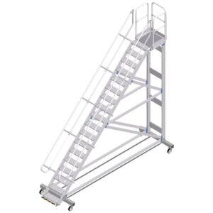 ZARGES Plattformtreppe Ergo Stop 45° 18 Stufen, 600 mm breit, Höhe 4,08 m
