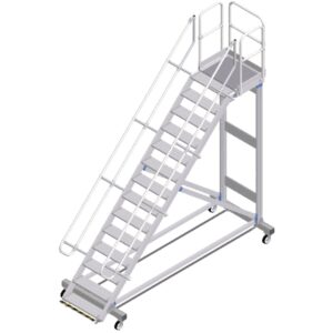 ZARGES Plattformtreppe Ergo Stop 45° 14 Stufen, 800 mm breit, Höhe 3,22 m