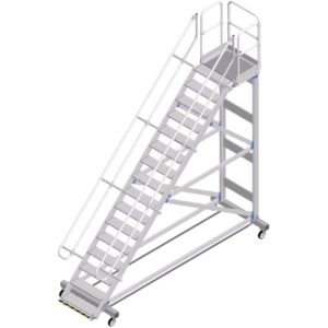 ZARGES Plattformtreppe Ergo Stop 45° 16 Stufen, 800 mm breit, Höhe 3,65 m