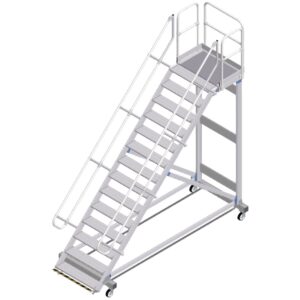 ZARGES Plattformtreppe Ergo Stop 45° 14 Stufen, 1000 mm breit, Höhe 3,22 m